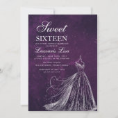 Elegantes Kleid Lila 16 . Geburtstag 16 Geburtstag Einladung (Vorderseite)