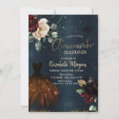 Elegantes Kleid, Rose Dunkelblau Quinceñera Einladung (Vorderseite)