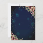 Elegantes Kleid, Schmetterling Blumen Sterne Blau Einladung (Rückseite)