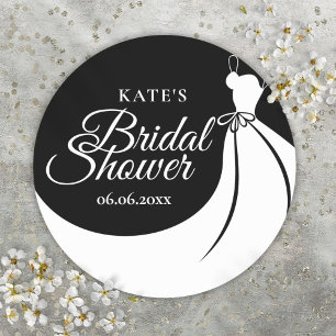 Elegantes Kleid Schwarz-Weiße Hochzeitsfavorit Runder Aufkleber