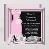 Elegantes Kleid Tiara Pink Quinceanera Einladung (Vorne/Hinten)