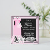 Elegantes Kleid Tiara Pink Quinceanera Einladung (Stehend Vorderseite)