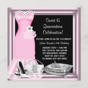 Elegantes KleiderTiara-Rosa Quinceanera Einladung