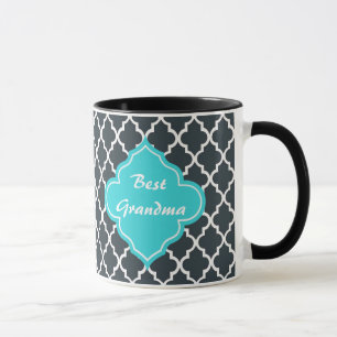 Elegantes Kohle, aqua-blaues Vierpass-Monogramm Tasse