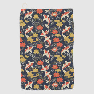 Elegantes Koi-Fisch- und Lotus-Muster Golfhandtuch