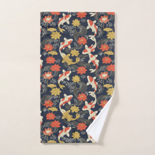 Elegantes Koi-Fisch- und Lotus-Muster Handtuch