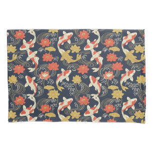 Elegantes Koi-Fisch- und Lotus-Muster Kissenbezug