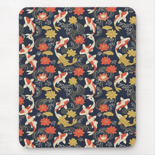 Elegantes Koi-Fisch- und Lotus-Muster Mousepad (Vorne)