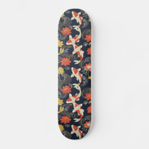 Elegantes Koi-Fisch- und Lotus-Muster Skateboard