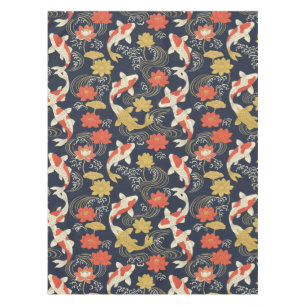 Elegantes Koi-Fisch- und Lotus-Muster Tischdecke