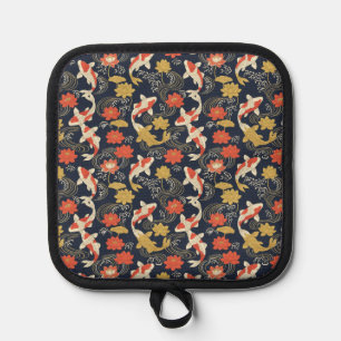 Elegantes Koi-Fisch- und Lotus-Muster Topflappen