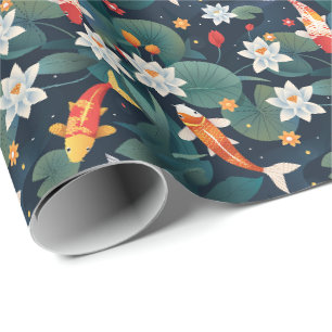 Elegantes Koi- und Wasserlilien-Geschenkpapier auf Geschenkpapier