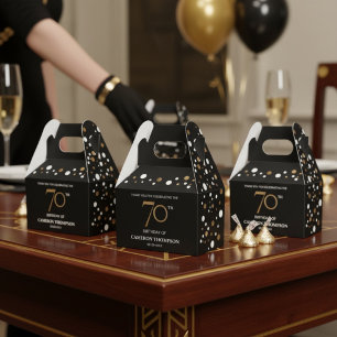 Elegantes Konfetti Gold Schwarz 70. Geburtstag  Geschenkschachtel