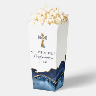 Elegantes Konfirmationskreuz Navyblau Gold Popcorn Geschenkschachtel