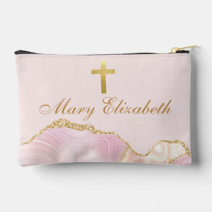 Elegantes Konfirmationskreuz personalisiert in Ros Zubehörtasche