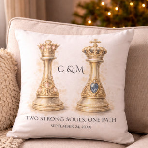 Elegantes Königin König Paar Geschenk Gold Schach Kissen