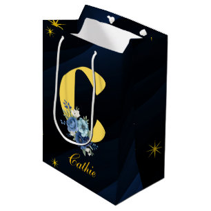 Elegantes königliches Blau und Gold 20. Geburtstag Mittlere Geschenktüte
