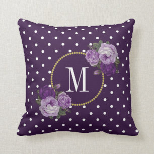 Elegantes königliches lila Vintage-Blumen-Punkte-M Kissen