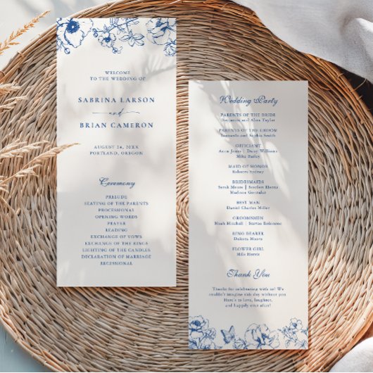 Elegantes königsblaues Blumen-Garten-Hochzeitsprog Programm