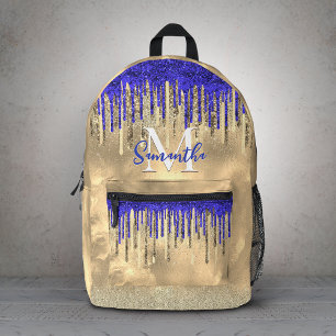 Elegantes königsblaues goldenes Glitter-Tropfen-Mo Bedruckter Rucksack