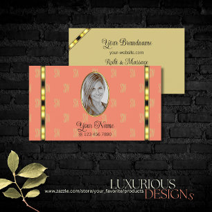 Elegantes Korallen-Beige mit foto-muster Buchstabe Visitenkarte