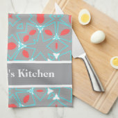 Elegantes Korallen-Türkis-Grau-Geometrisches Muste Geschirrtuch (Viertel Falte)