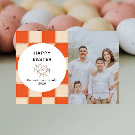 Elegantes Korallen- und Creme-Muster  Frohe Ostern Feiertagskarte