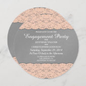 Elegantes Korallendesign und weiche Grau-Spitzen-D Einladung (Vorne/Hinten)