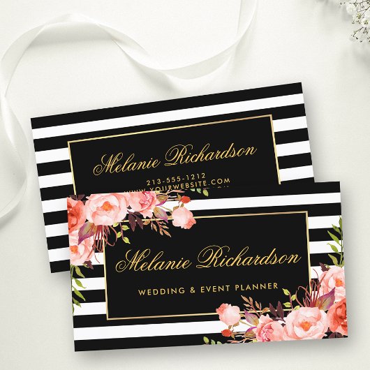 Elegantes Korallenkorallenschwarz gestreift Visitenkarte