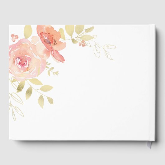 Elegantes Korallenriff Rosa Rose & Gold Hochzeit Gästebuch (Rückseite)
