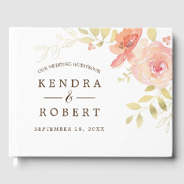 Elegantes Korallenriff Rosa Rose & Gold Hochzeit Gästebuch