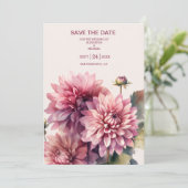 Elegantes Korallenriff und rosa Dahlia Hochzeit Save The Date (Stehend Vorderseite)