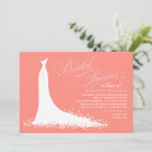 Elegantes Korallenriff und rosa Hochzeitskleid-Bra Einladung (Stehend Vorderseite)