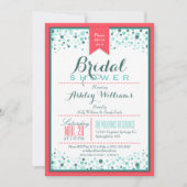 Elegantes Korallenrosa; Aqua Confetti Brautparty Einladung (Vorderseite)