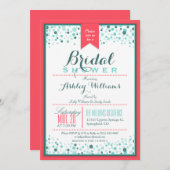 Elegantes Korallenrosa; Aqua Confetti Brautparty Einladung (Vorne/Hinten)