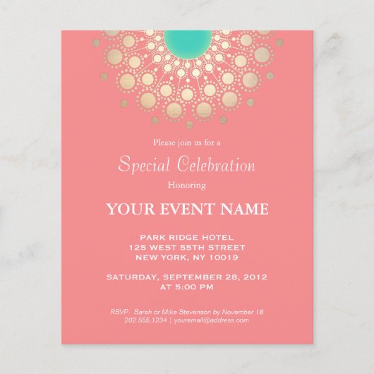 Elegantes Korallenrosa und Gold-Circle-Motiv (Vorderseite)