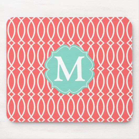 Elegantes korallenrotes modernes Gitter Mousepad (Vorne)