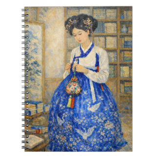 Elegantes koreanisches Hanbok-Mädchen mit Glücksbe Notizblock