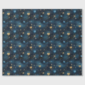 Elegantes kosmisches Herz in Blau und Gold Geschenkpapier (Flach)