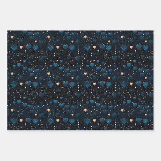 Elegantes kosmisches Herz in Blau und Gold Geschenkpapier Set (Vorderseite 2)