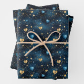 Elegantes kosmisches Herz in Blau und Gold Geschenkpapier Set (Beispiel)