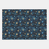 Elegantes kosmisches Herz in Blau und Gold Geschenkpapier Set (Vorderseite)