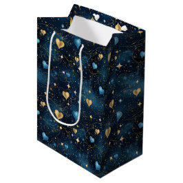 Elegantes kosmisches Herz in Blau und Gold Mittlere Geschenktüte