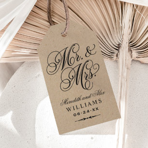 Elegantes Kraft Mr-und-Mrs-Script-Hochzeitsgeschen Geschenkanhänger