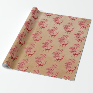 Elegantes Kraftpapier Roter Hirsch im Wald Geschenkpapier