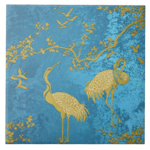 Elegantes Kranichkunstmuster Farbige Kranichvöge Fliese