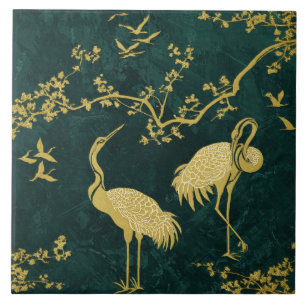 Elegantes Kranichkunstmuster Farbige Kranichvöge Fliese