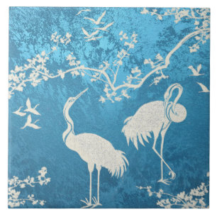 Elegantes Kranichkunstmuster Farbige Kranichvöge Fliese