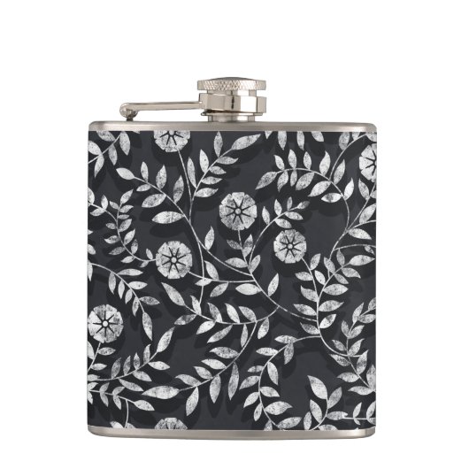 Elegantes Kreidetafel-Blumenmuster Flachmann (Vorderseite)