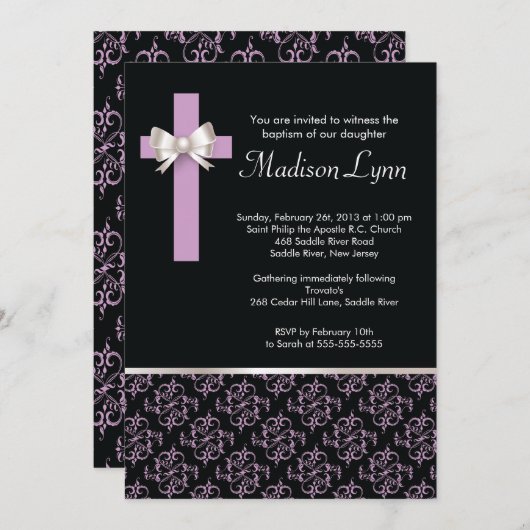 Elegantes Kreuz-Damasketball| Weihnachten Einladung (Vorne/Hinten)